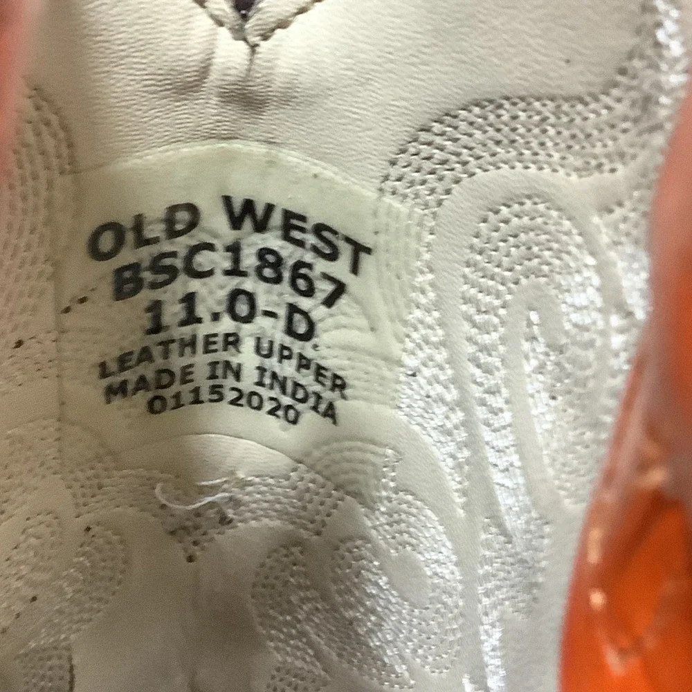Cody James Kids Cowboy Boots Orange Brown Leather Square Toe BSC1867 Size 11D